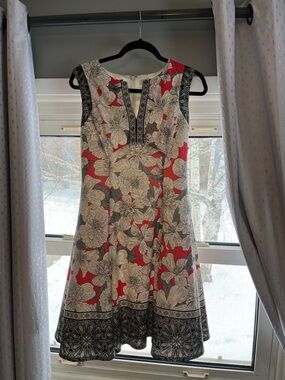 Sleeveless Floral Fit-and-Flare Dress in Red and White